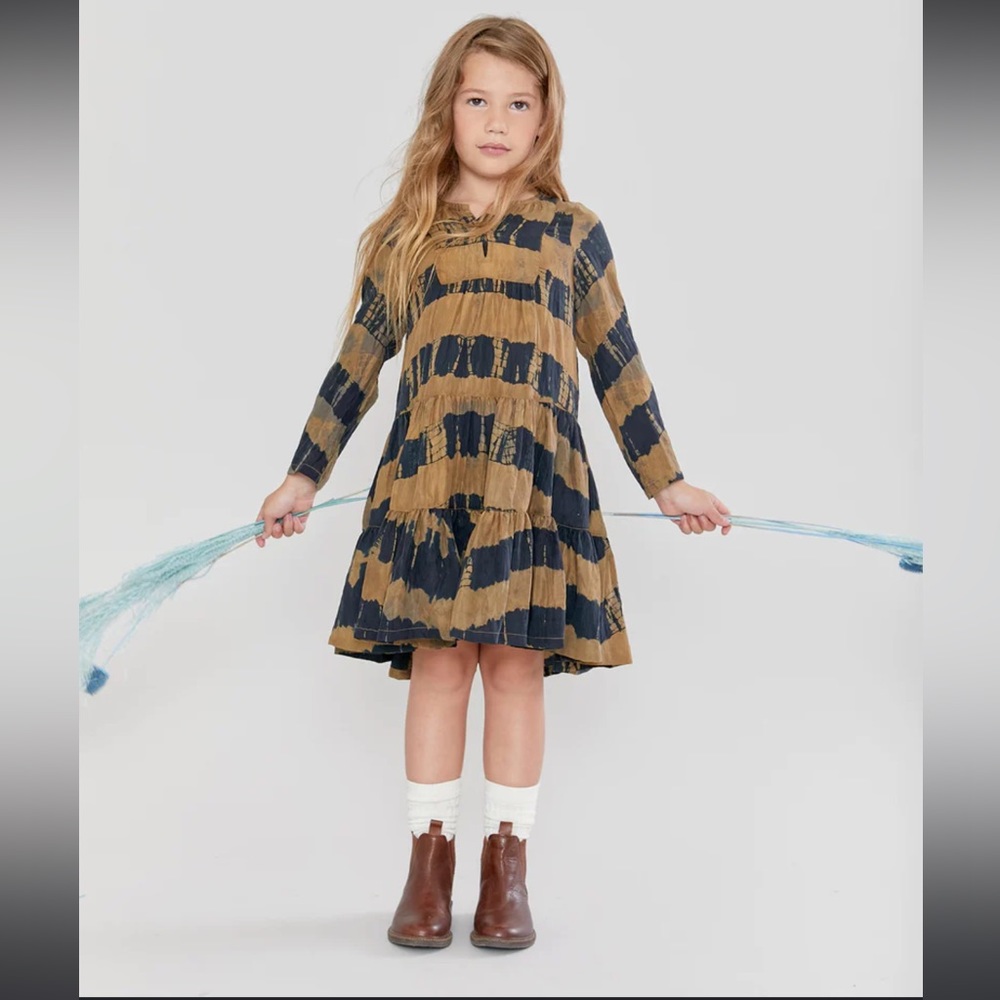 NWT Pink Chicken Penelope Tiered Dress in Navy & Gold Tie Dye Sz 4